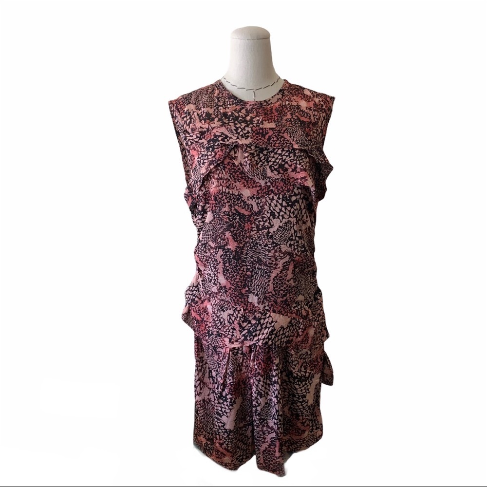 IRO Carly Silk Dress Snake Print Ruffle Cocktail 3